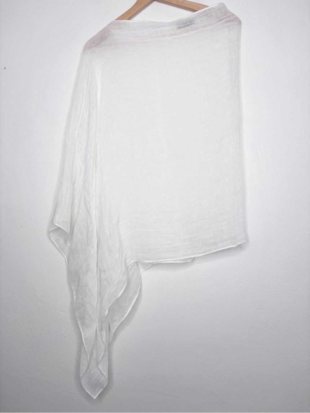 Eileen Fisher Asymmetrical White Sheer Linen Gauze Poncho EUC